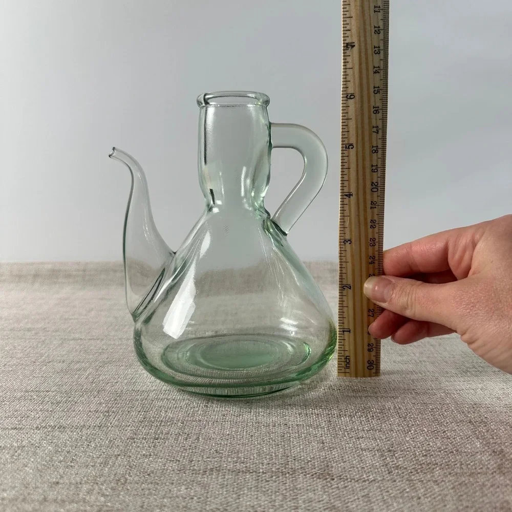 Vintage Green Glass Long Spout Cruet | Hand Blown Pitcher | Sculptural Glass